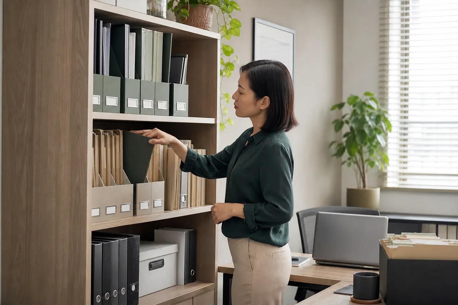 Hồ sơ được sắp xếp trong hệ thống lưu trữ tài liệu
